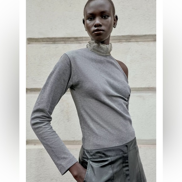 Zara Tops - NWT ZARA Asymmetric Gray Soft Off Shoulder Top - Medium
